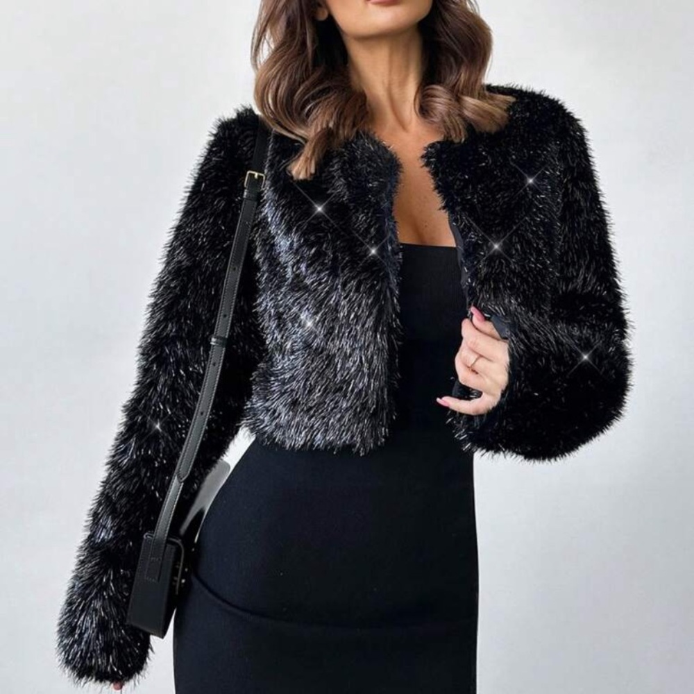 Elegant Black Faux Fur Jacket